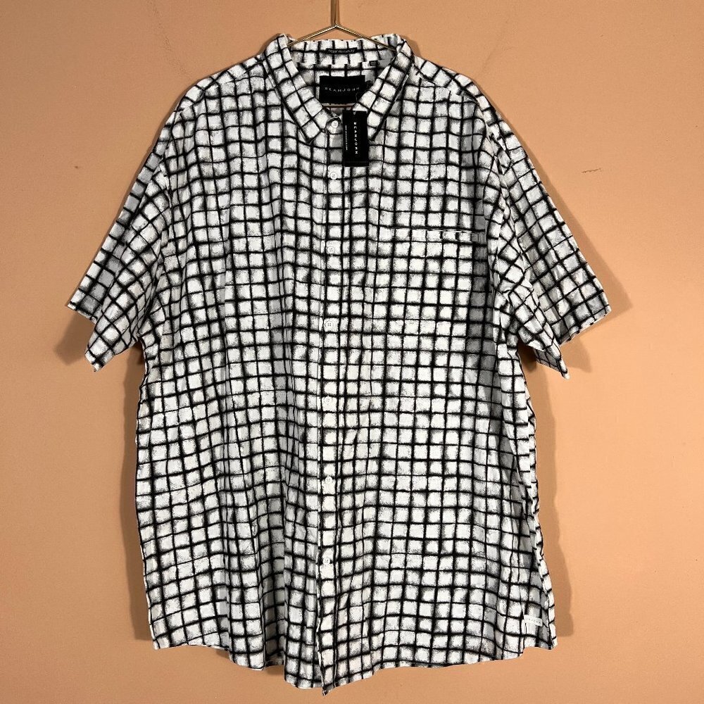 Sean John Mens Linen Blend Plaid Short Sleeve Shirt NWT